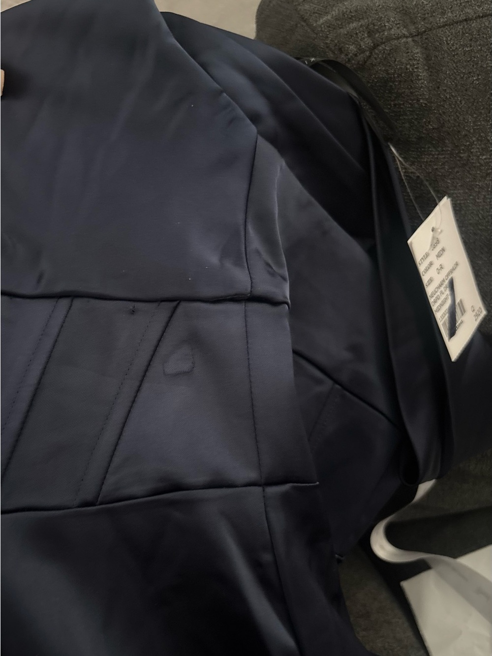 After Six Navy Off-Shoulder Satin Gown with Front Slit - Picture 3 of 4
